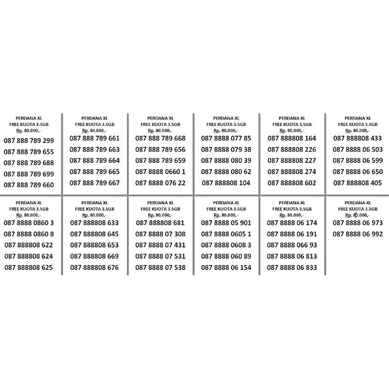 KARTU PERDANA XL CANTIK MURAH / FREE KUOTA 3.5 GB / Kartu XL / Nomor Cantik / Nomor Murah