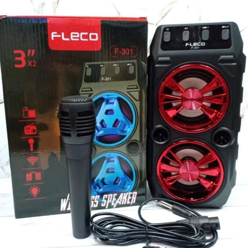 Speaker Bluetooth Portable Fleco F-301 Bonus Microphone Extra Bass Berkualitas/Sesuai Stok