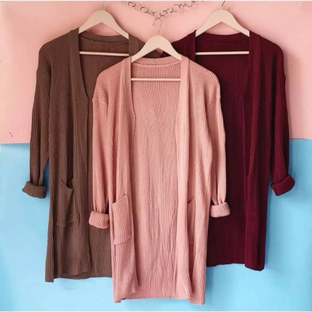 Knit Basic Auter Maura/Cardigan Rajut/Long Cardi BELE/Sweater Rajut