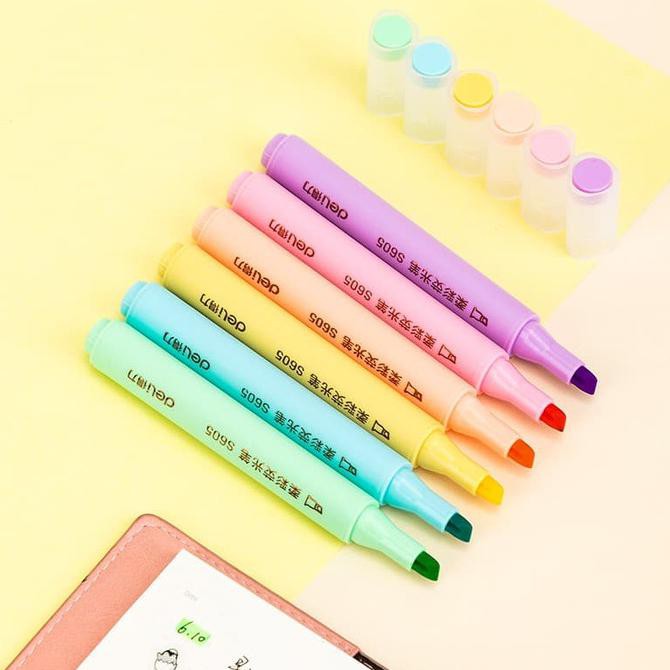 

BISA COD Deli Highlighter Spidol Colorfull Makaron 6 Warna/Pack S605 GRATIS ONGKIR Kode 812