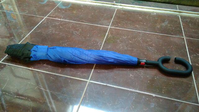 Promo Payung Terbalik Murah Reverse Umbrella Gagang Bentuk C Grosir Payung Warna & Motif 1.140gr