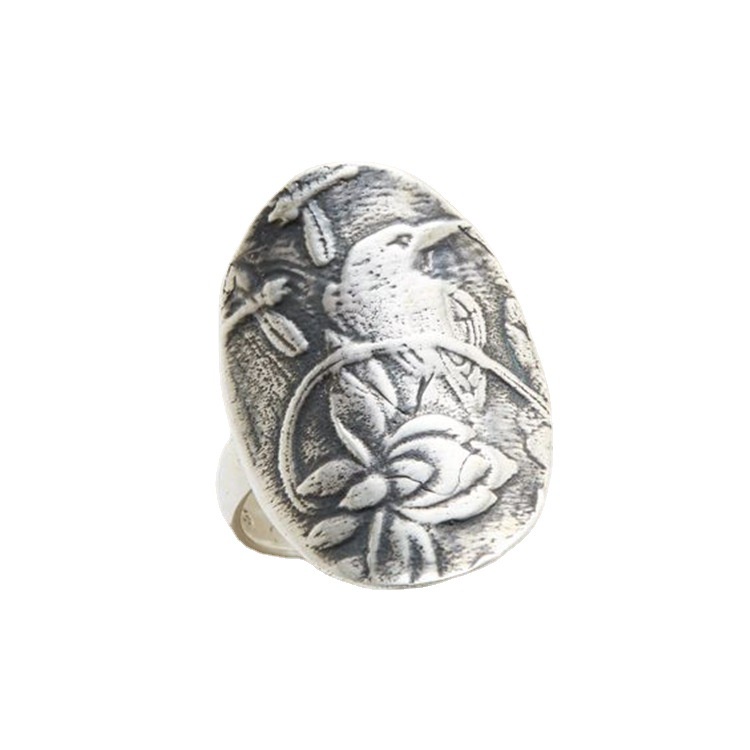 Cincin silver Model Daun Teratai / Capung / Burung Vintage Kuno Untuk Wanita