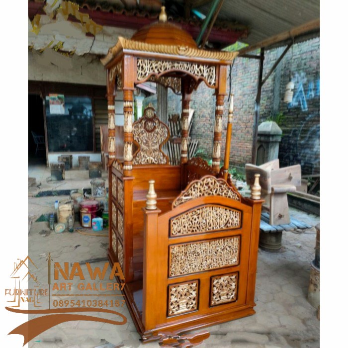 Mimbar masjid besar kaligrafi terbaik kayu jati tpk