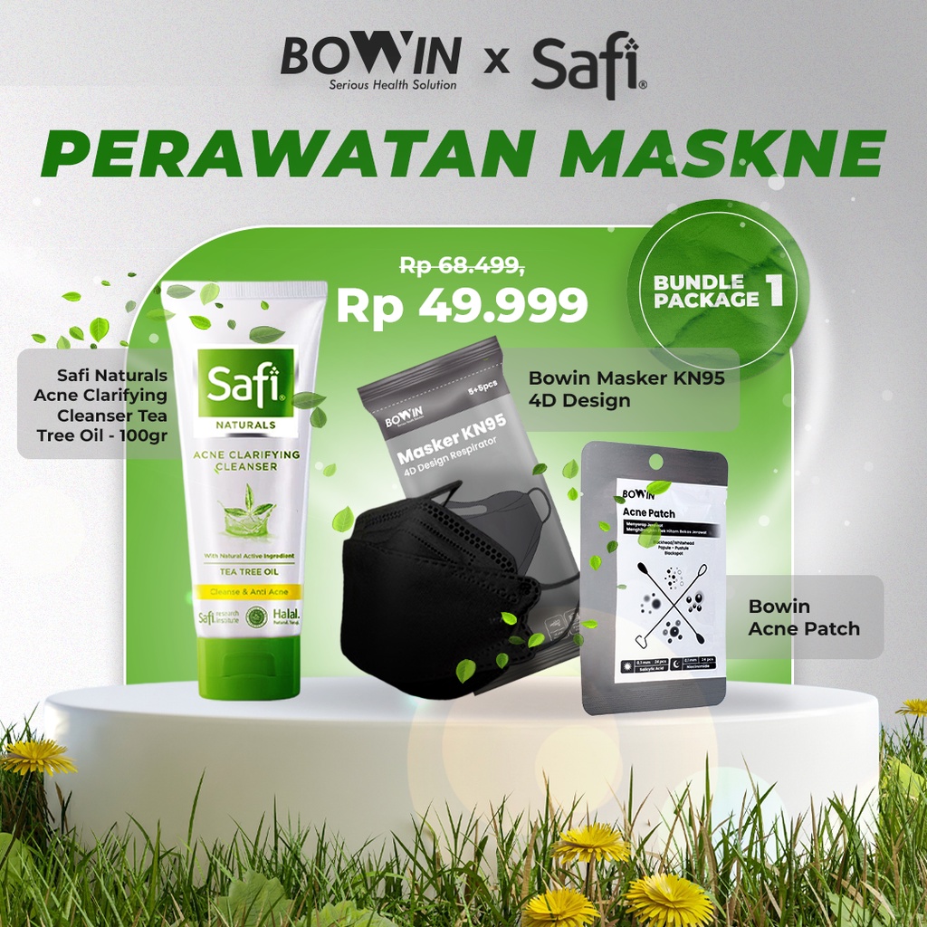 [Bowin x Safi] Paket Perawatan Maskne (Mask &amp; Acne): Cleanser, Cream, Spray, Patch