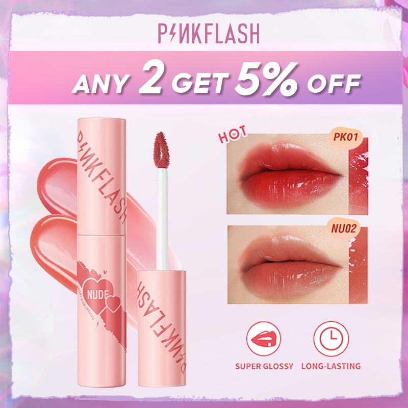 PINKFLASH Watery Glam Lip Gloss Lipstick Super Glossy Shiny Moisturizing Non Sticky Long Lasting