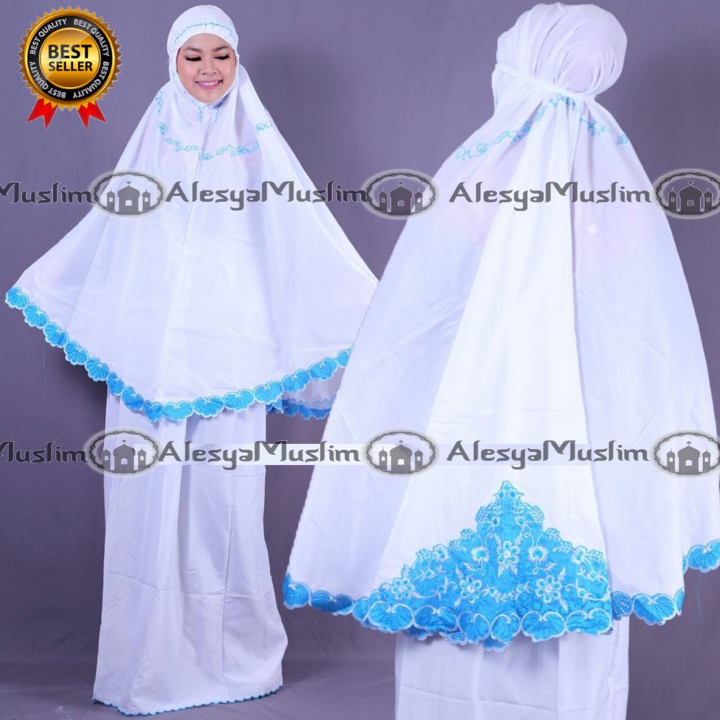 Mukena bordir pinggul denada Biru Terbaru