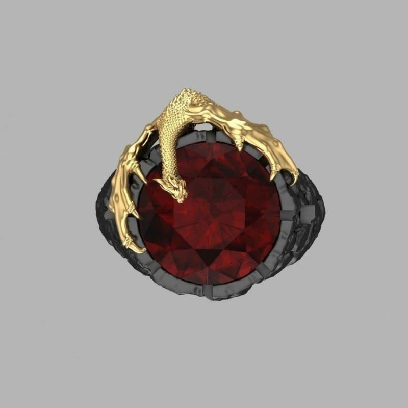 Cincin Desain Naga Ruby Dua Warna Emas Gaya Punk Gothic Rock Untuk Pria