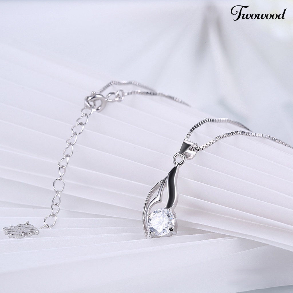 Twowood SILVERHOO 925 Silver Clavicle Necklace Hollow Tree Leaf Cubic Zirconia Pendant Necklace for Dating