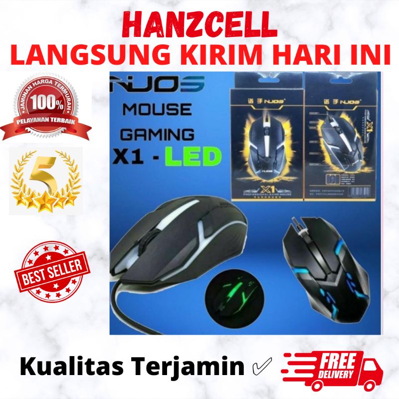 Mouse Gaming X1 Nuos LED RGB -X1 Original kabel wired lampu merah