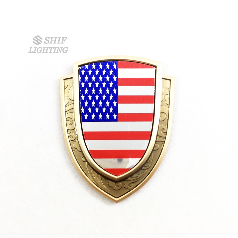 1pc Stiker Emblem Logo Bendera Amerika Serikat National USA Bahan Metal Warna Emas Untuk Dekorasi