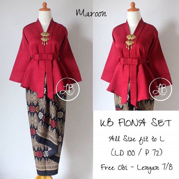 Setelan Kebaya Floy Kutu baru Maroon Lilit Toraja