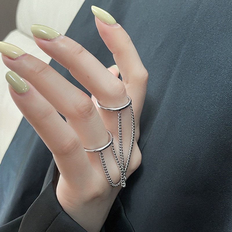 Fancyqube Set Cincin Rantai Ganda Model Terbuka Warna Silver Bahan Metal Gaya Punk Hip-Hop Untuk Wanita