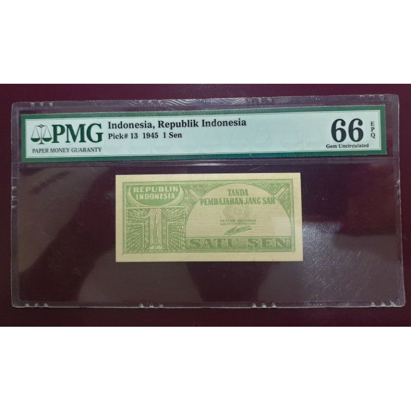 Uang kuno 1 Sen 1945 PMG 66 EPQ