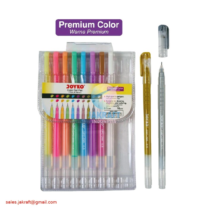 

TERLARIS Pulpen Premium Color Gel Pen 10 Warna JOYKO GPC-299 Silver Gold White