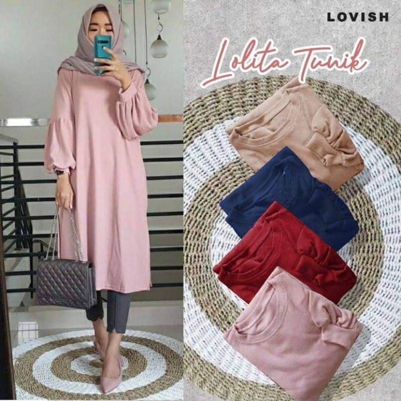 LOLITA LONG TUNIK / TUNIK POLOS / TUNIK SAKU DEPAN  WANITA BAHAN BABYTERY