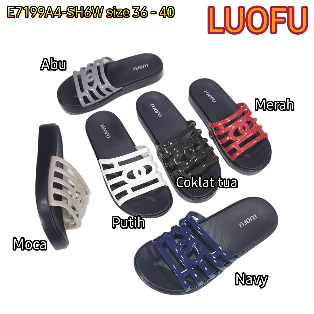 LUOFU ORIGINAL sandal karet empuk murah wanita sendal cewek slop import E7199A4-SH6W