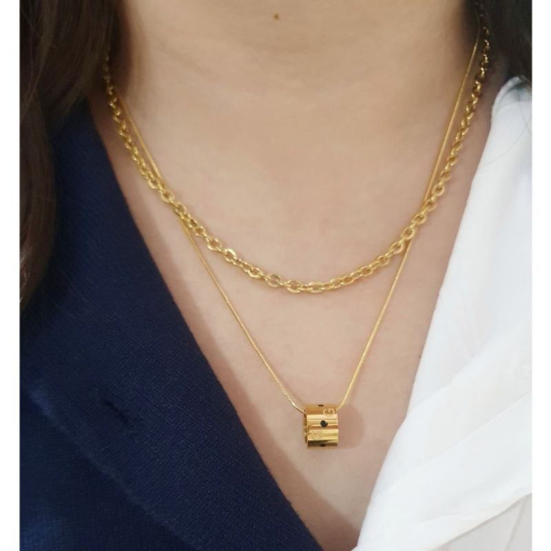 Kalung Titanium asli Stainless steel Gold 2 layer anti karat anti alergi Premium Quality 041