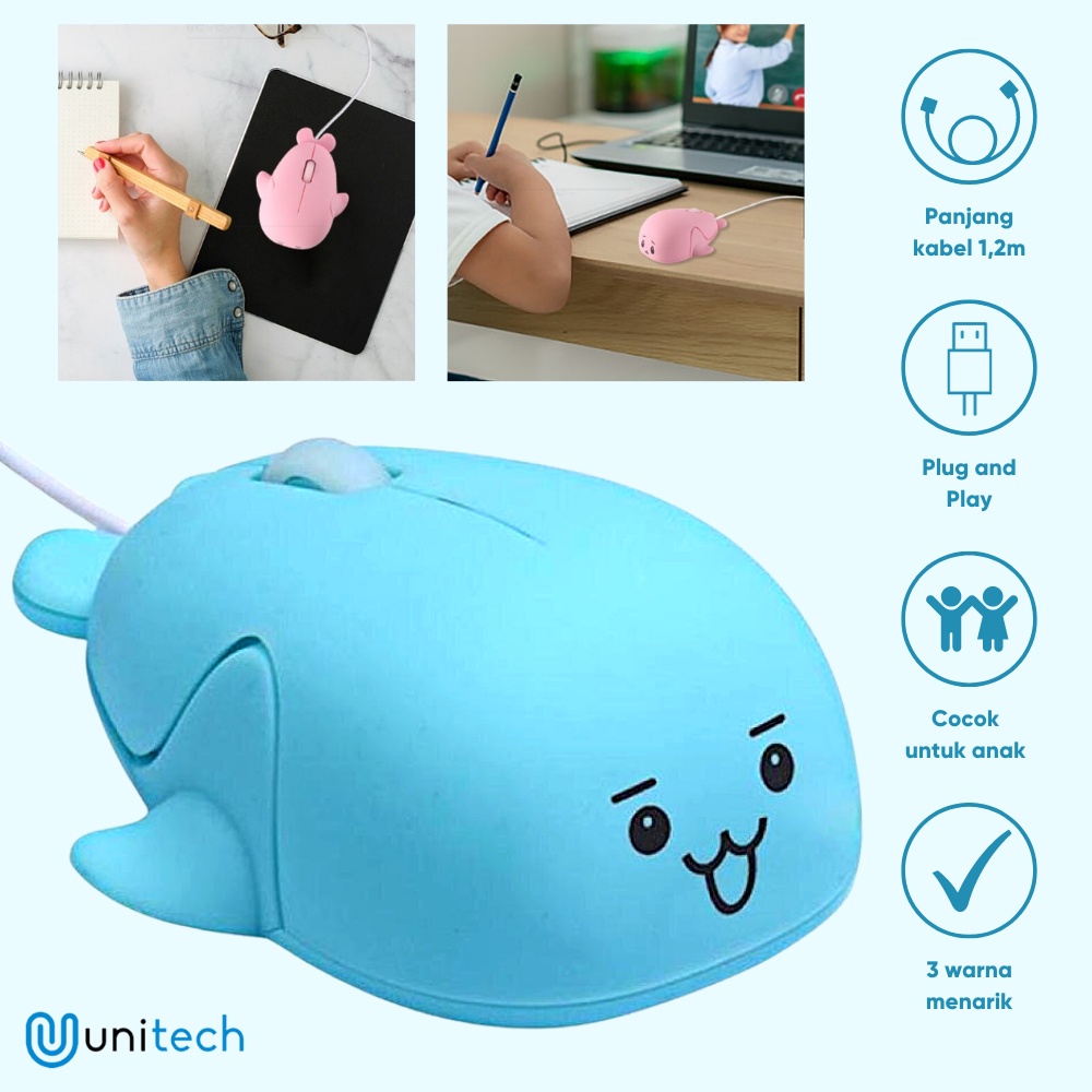 Mouse Kabel USB Karakter Lucu Dolphin / Lumba-lumba 1200 DPI