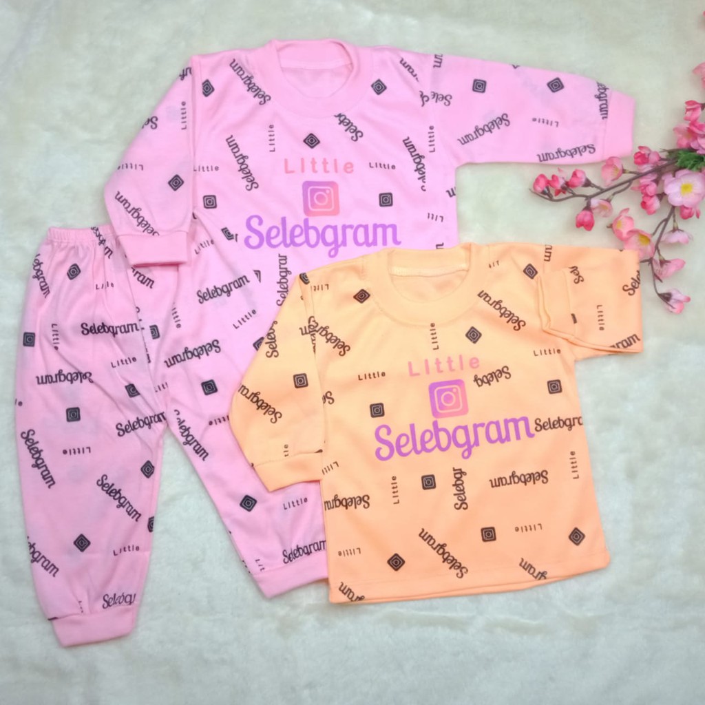 SS#181 Setelan Baju Panjang Bayi Motif Sosialita / Selebgram / Piyama Baju Tidur Anak 3-12bulan