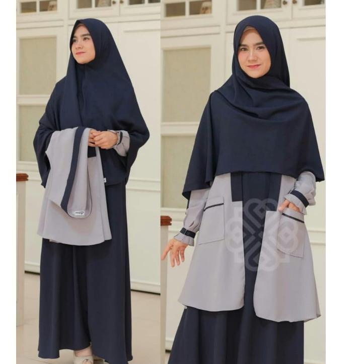 Hemat Gvt80 [ BAYAR DI TEMPAT ] Elbina Set Gamis + Outer + Hijab | Size S M L XL | Matt Moscrape HQ