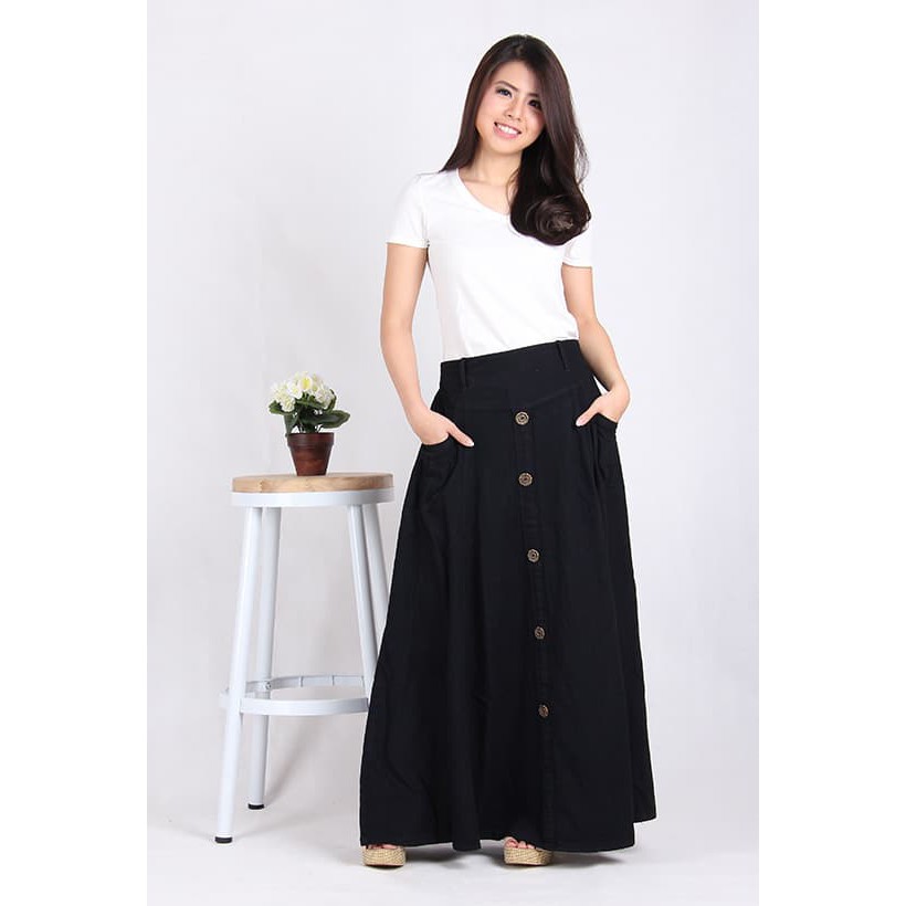 Rok Jeans Panjang Hitam (5003)
