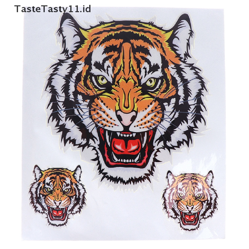 1 Lembar Stiker Vinyl Motif Tiga Kepala Harimau Untuk Mobil / Motor