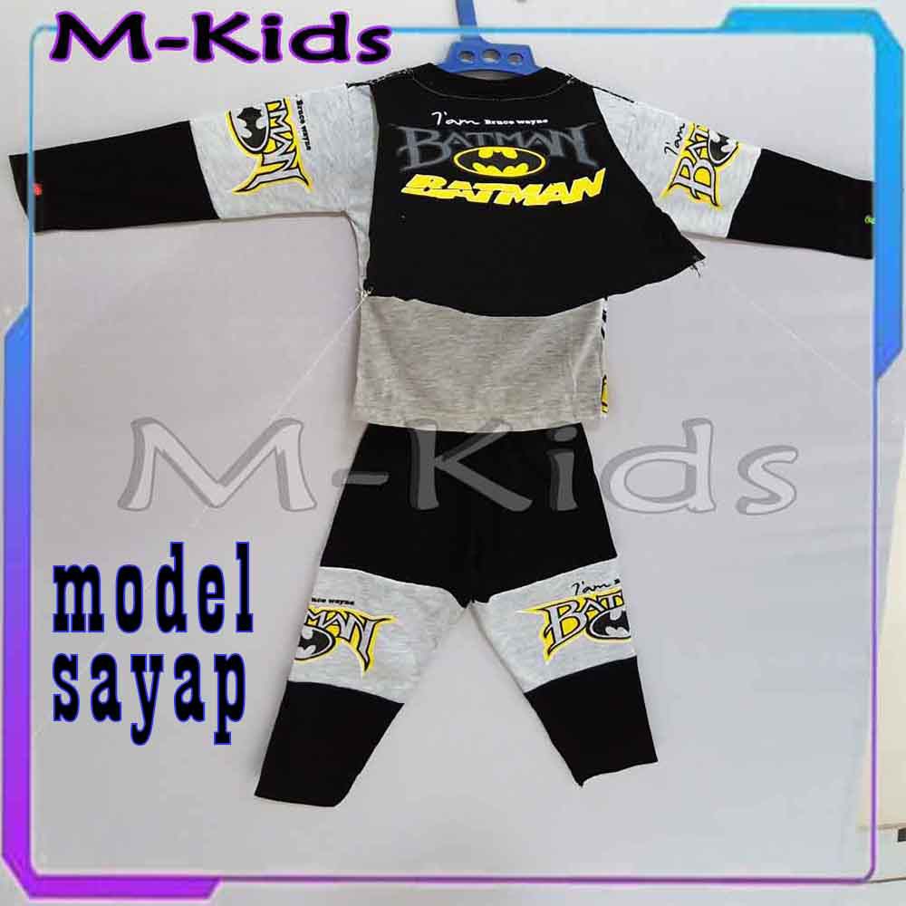 MKids88 - Baju Setelan Panjang KAOS Anak Karakter Batman &amp; Superman Motif / Model Sayap