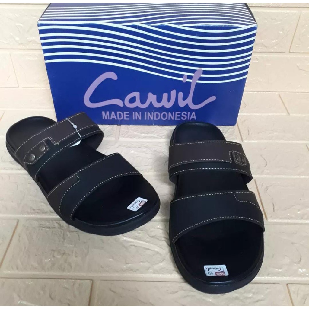 Sandal Pria Terbaru Sandal Pria Keren 2022 Sandal Casual Sandal Jepit Sandal Slop Carvil Hitam Cream Cokelat