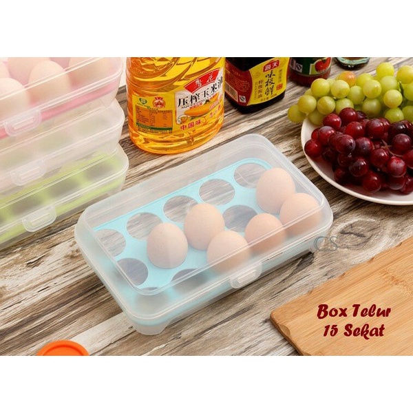 Kotak telur tempat ayam egg box 15 lubang sekat organizer storage kulkas jumbo dapur masakan bumbu A