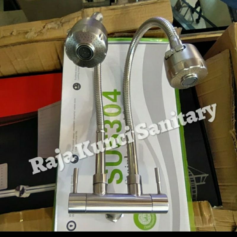 Kran Kitchen Sink Cabang Flexibel/Kran Double Cuci Piring Stainless SUS 304