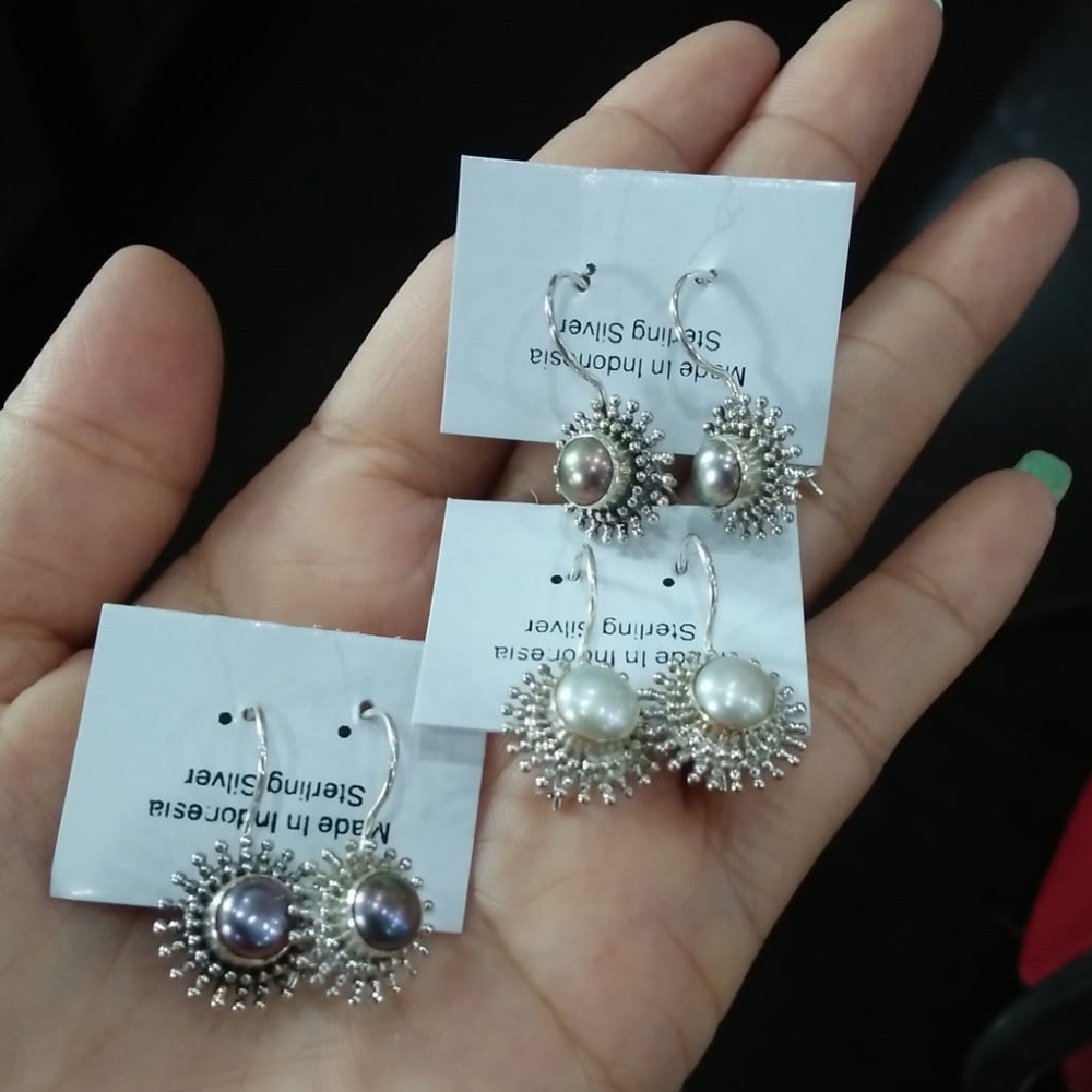 Anting Earrings Perak Silver Bali Hook Matahari Pearl Mutiara Jawan Asli 925 Wanita Elegan Custom