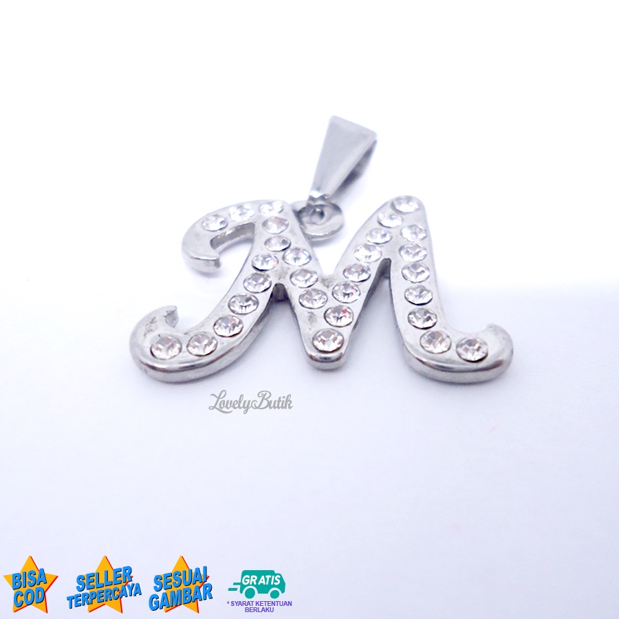 Lovelybutik - Liontin Huruf Titanium Inisial M Klasik Warna Emas &amp; Silver