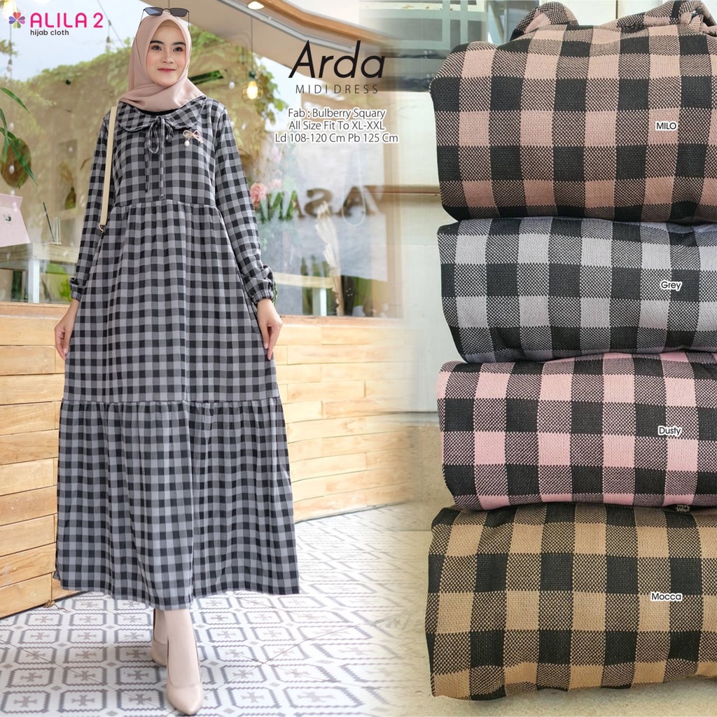 ARDA MIDI DRESS BY ALILA2 / GAMIS BERMOTIF KOTAK KOTAK BERBAHAN BULBERRY SQUARY PREMIUM QUALITY / MI