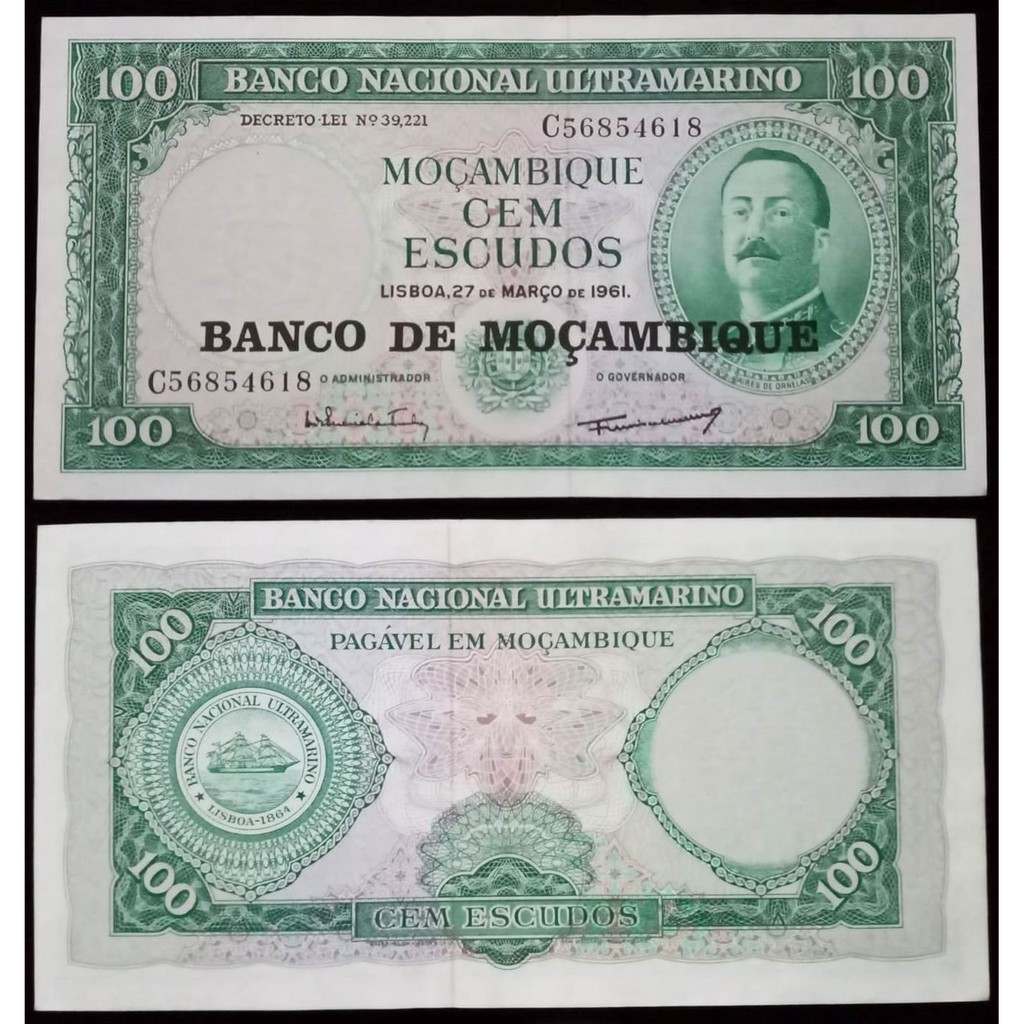 Uang Kuno Mocambique/ Mozambique/ Mozambik 100 Escudos 1961 AUNC/UNC