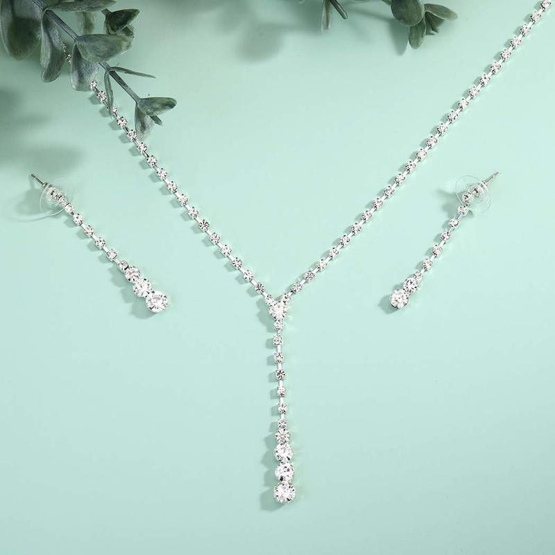 Shiny Crystal Flower Women Necklace Earring Jewelry Set