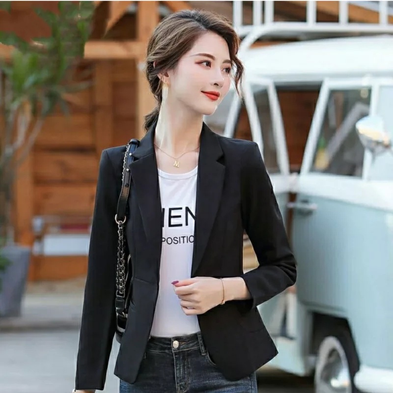 BLAZER WANITA KOREAN FORMAL SANTAI CASUAL FULL BLACK - BLAZER KERJA WANITA WARNA HITAM SLIMFIT NIKAYU