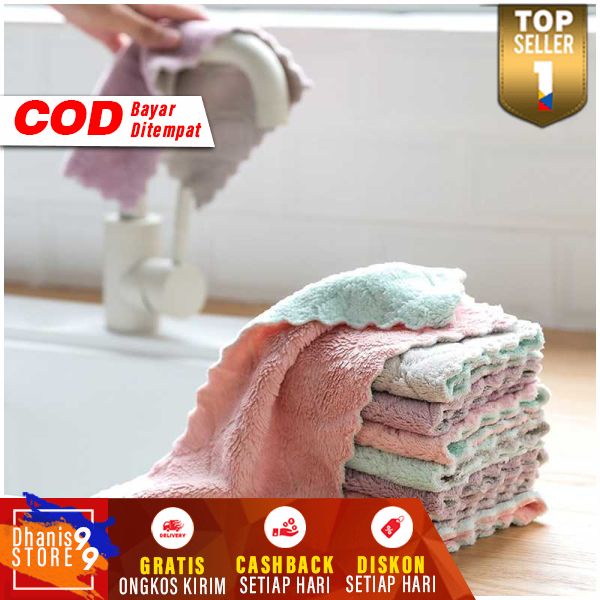 Kain Lap Dapur Microfiber Cleaning Cloth Kitchen Anti Minyak Lap Penyerap Air Cuci Piring Perlengkapan Dapur Berkualitas