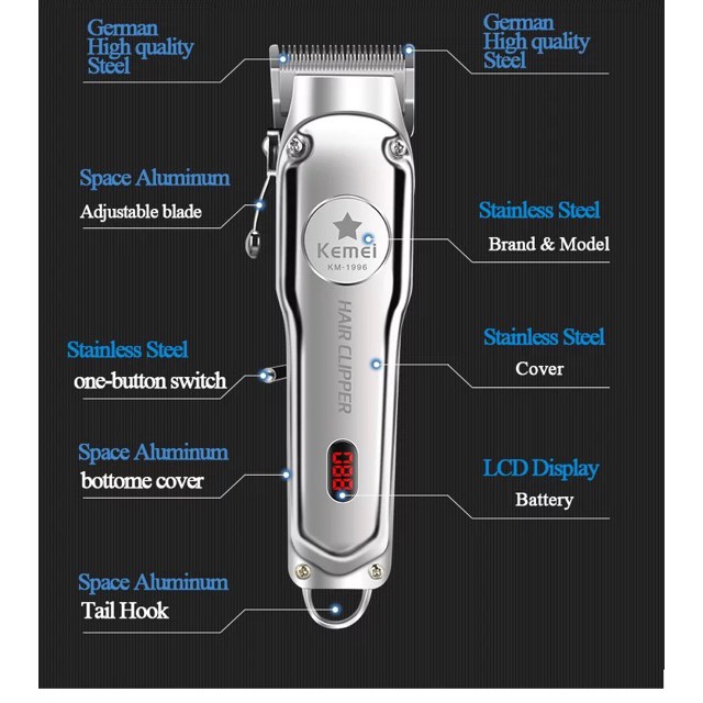 Kemei KM 1996 Alat Cukur Rambut Hair Clipper Cordless Full All Metal 2 in 1 Mesin Cukuran KM-1996