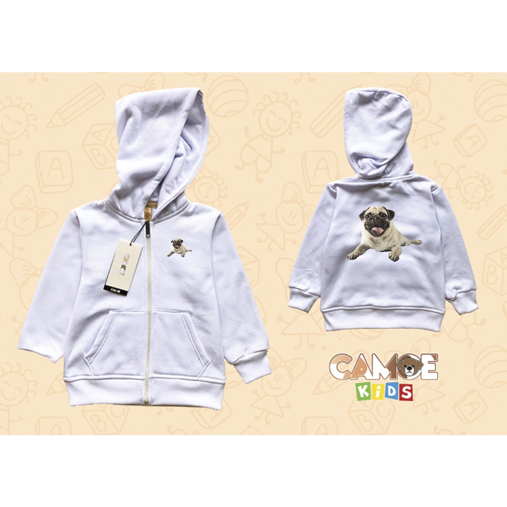 Jaket Hoodie Zip Anak KIDS Anjing Dog breed Pug