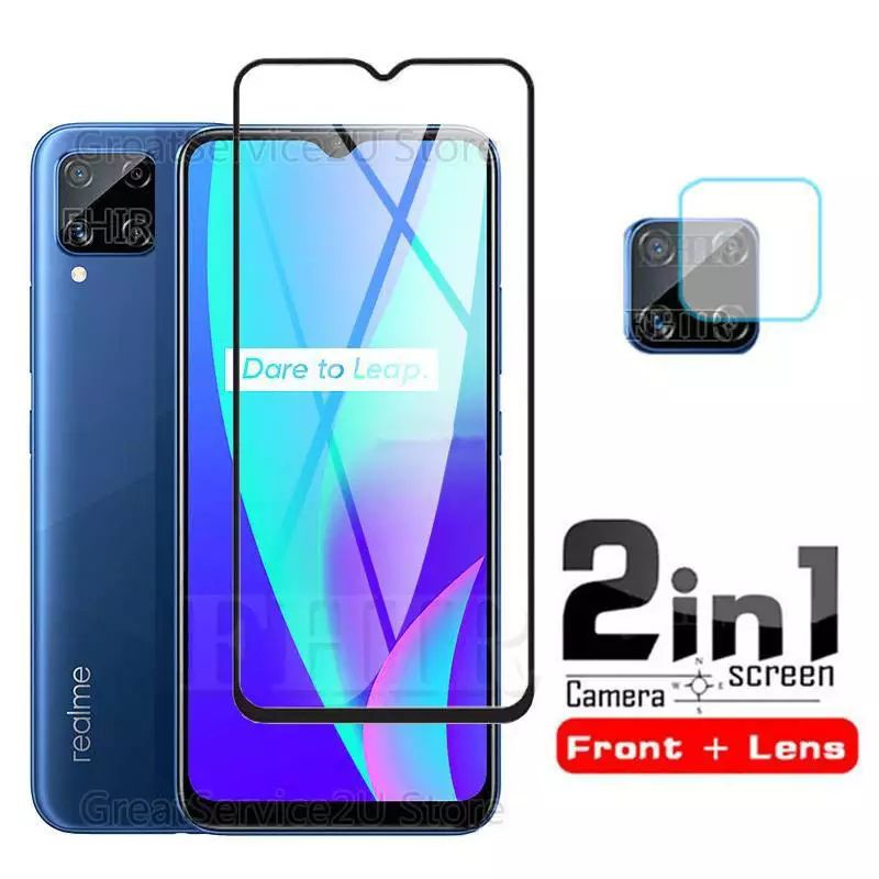 3IN1 TEMPERED GLASS LAYAR KAMERA SKIN CARBON REALME C15 TG ANTI GORES FULL SCREEN PROTECTOR