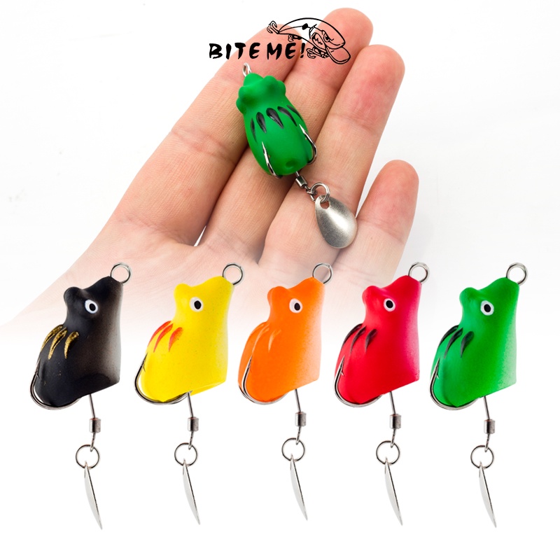 Umpan Pancing Softlure Bentuk Katak Mata 3D 3cm 4g 5 Warna Dengan Kail Ganda