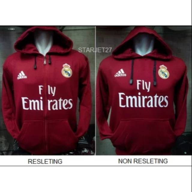 Jaket Hoodie Sweater Real Madrid Maroon Resleting dan Non Resleting