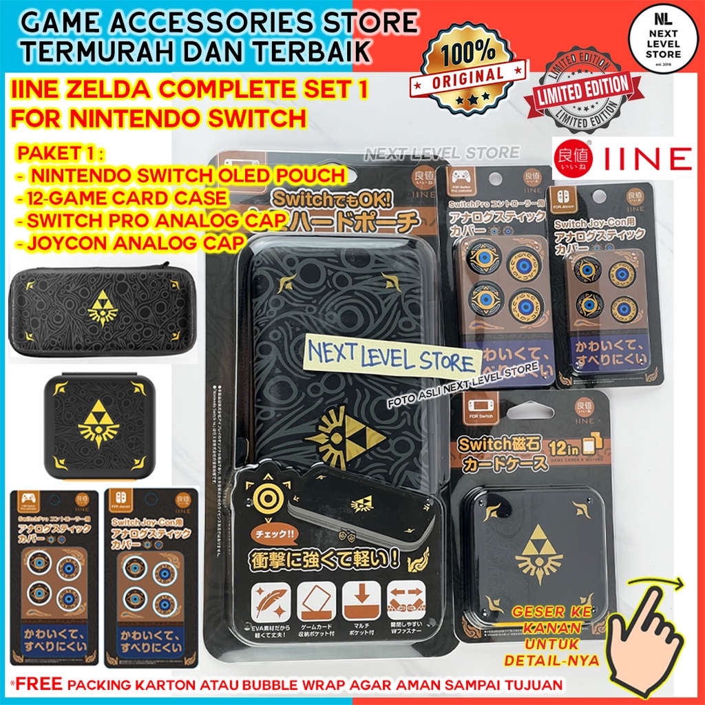 IINE Zelda Accessories Set Nintendo Switch V1 V2 OLED Original - Analog Joystick Pro Controller Cap Magnetic Card Case Pouch ORIGINAL