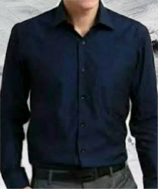 Kemeja formal pria lengan panjang biru navy/dongker