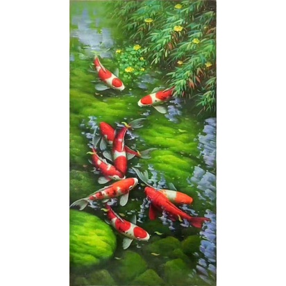 lukisan cetak ikan koi merah plus bingkai uk 85x55