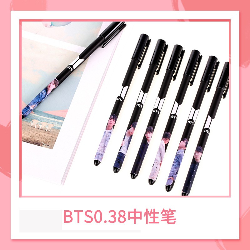 [Bayar Di Tempat]KPOP BTS Bangtan Boys Stationery Pulpen Gel Warna Hitam 0.38