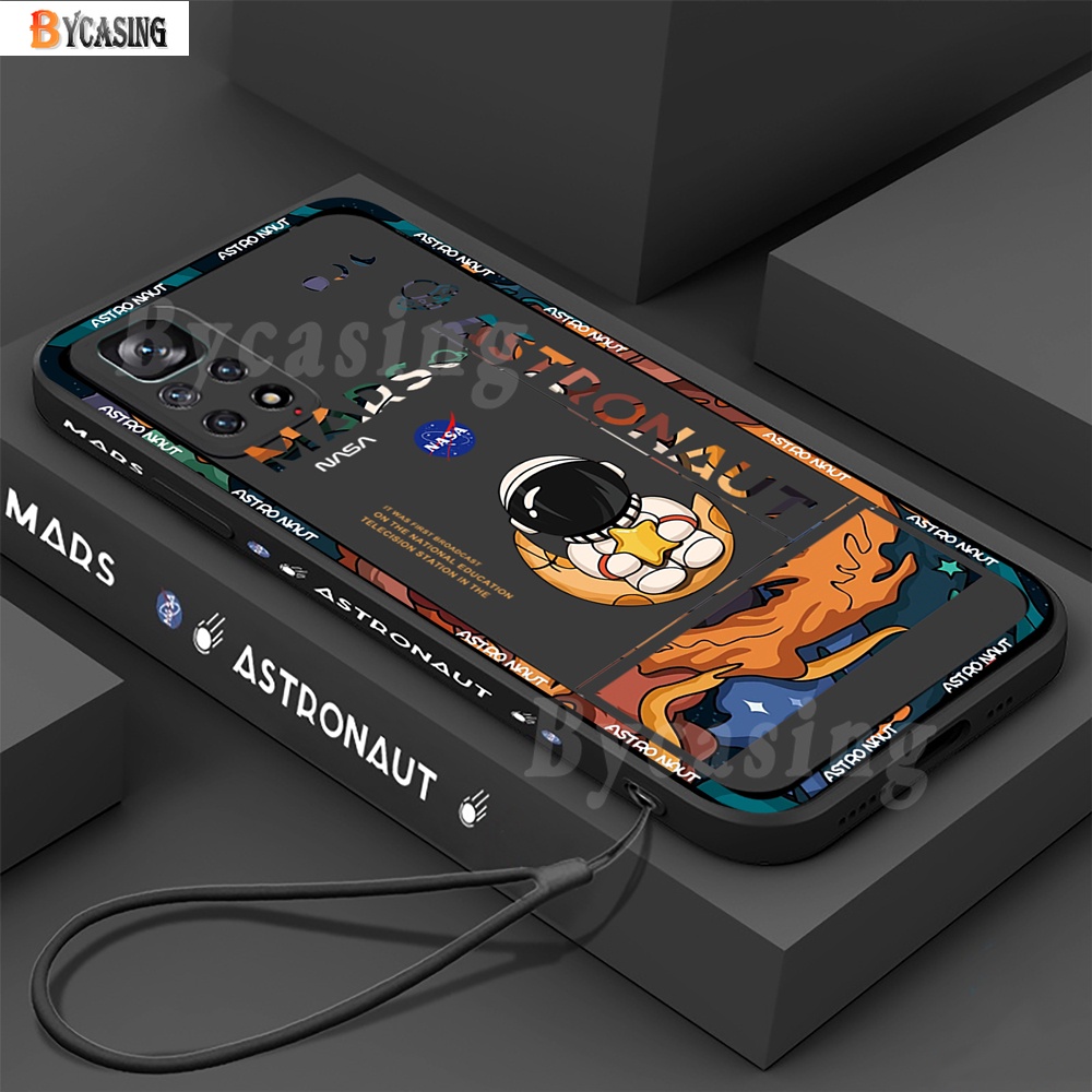 Casing Redmi Note 12 4G Note 11 Pro Note 11S Poco M3 X3 Pro X3 NFC Redmi 10 9T Note 10S Note 9S Note 8 Trendy Mars Astronot Motif Samping Casing Ponsel Bahan Karet Lembut Cover Dengan Tali BY