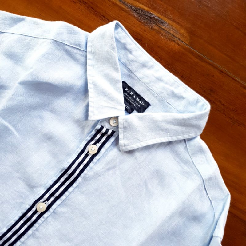 ZARA MAN Original Kemeja Linen Slim Fit Stripe Lengan Panjang Second Bekas Branded Preloved