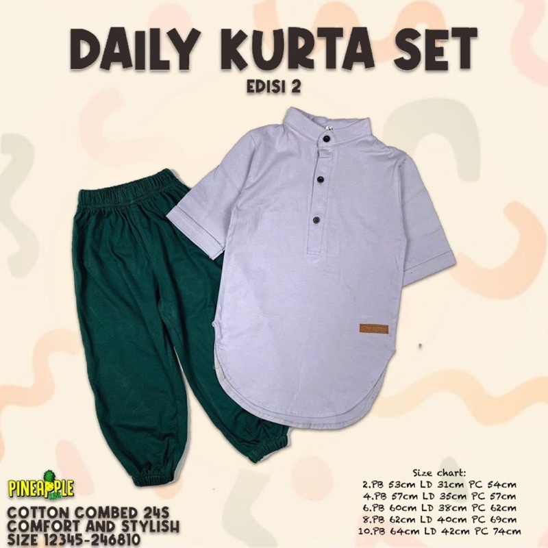 Daily Kurta Set ED.2  Pineapple Original Koko Anak Super Premium Best Seller