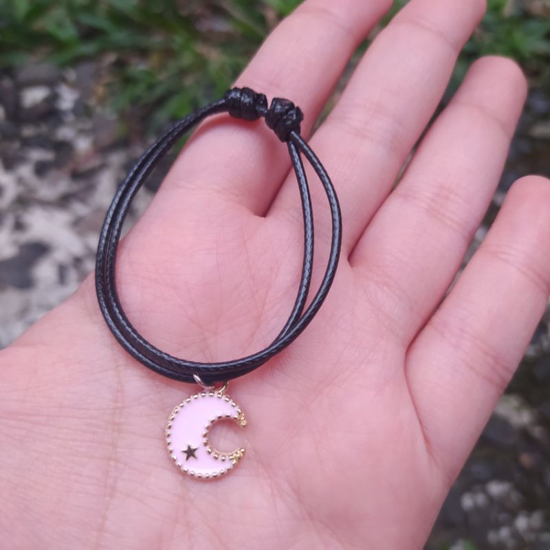 BRACELET MOON & STAR / GELANG BULAN BINTANG COUPLE PERSAHABATAN BESTIE UNIK MURAH-Bulan pink